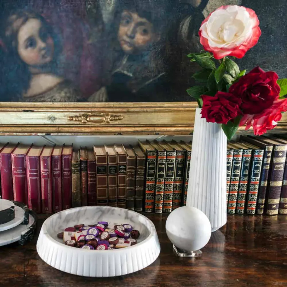 Presse-papier Sphère Moderne en Marbre Blanc Satiné Italien, 2 Pièces - Sphère Viadurini