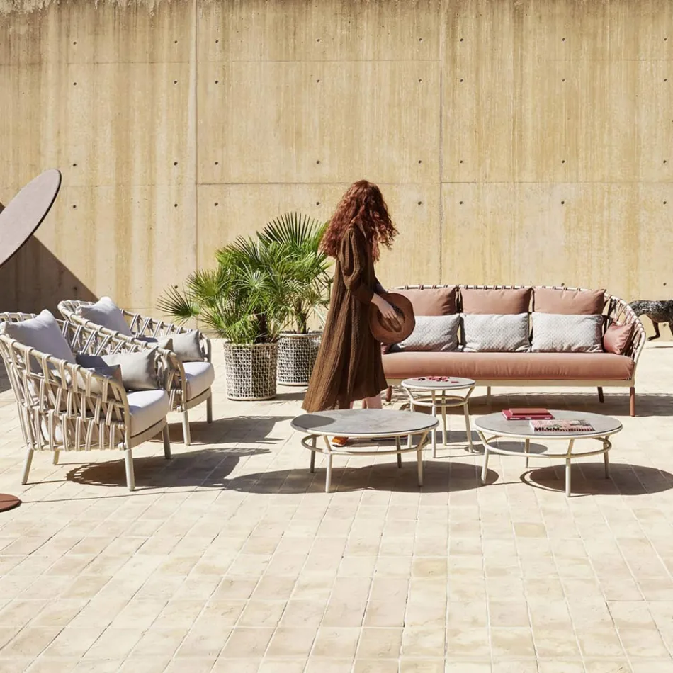 Jardinière avec structure en aluminium et tissage beige - Emma by Varaschin Viadurini