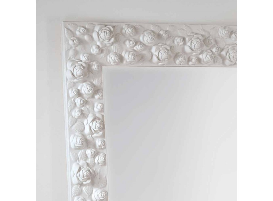 Grand étage miroir blanc / mur avec cadre en bois Fleur Viadurini