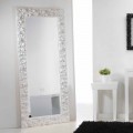 Gran miroir blanc de sol/mural avec cadre en bois Flower