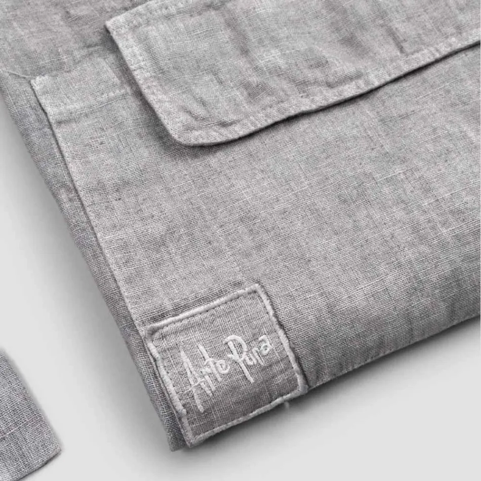 Tablier de Cuisine en Lin Gris Anthracite Modèle Bas avec Poche - Flick Viadurini