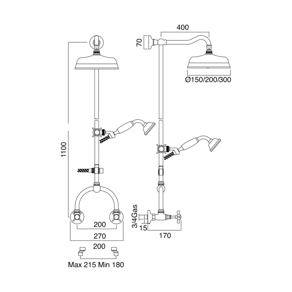 Groupe de douche avec tige en laiton Vintage Made in Italy – Katerina Viadurini