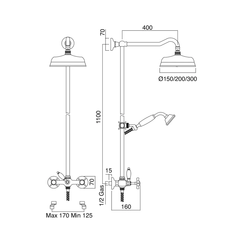 Groupe de douche avec barre coulissante en laiton vintage, fabriqué en Italie – Katerina Viadurini