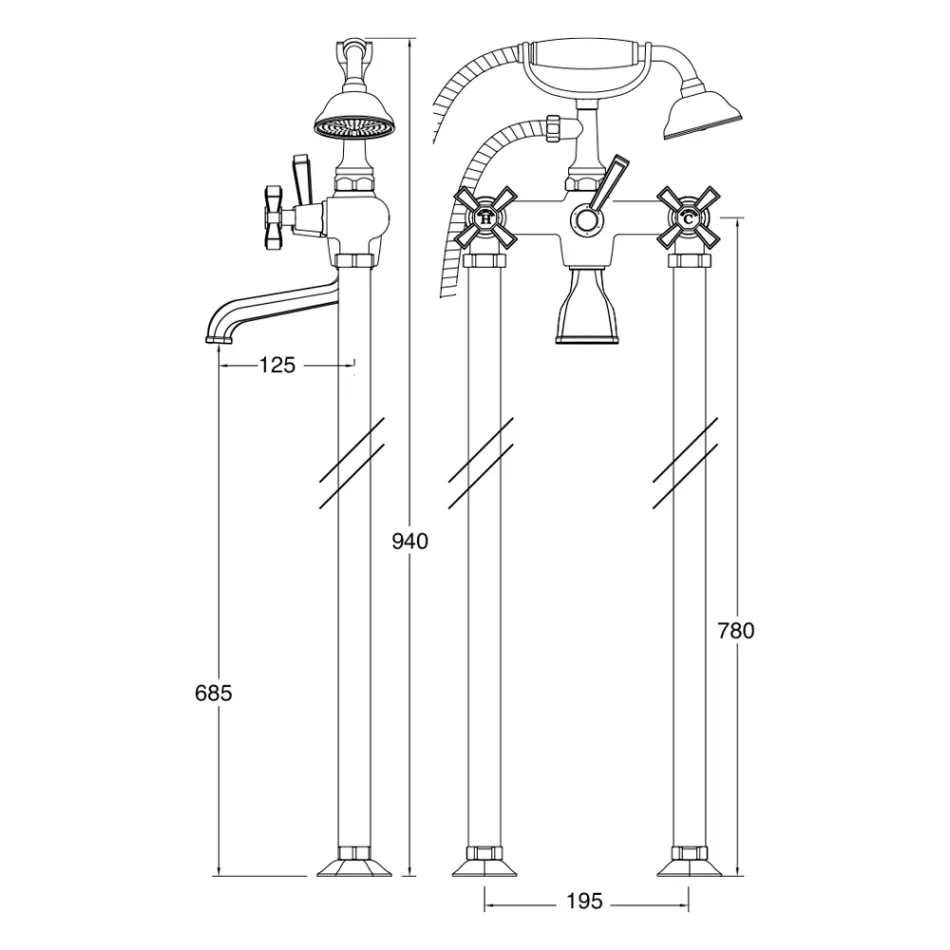 Groupe de baignoire au sol en laiton fabriqué en Italie, style vintage - Silvana Viadurini