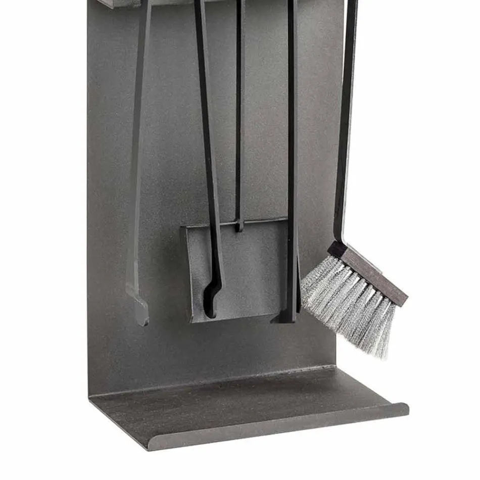 Ensemble de 4 outils en acier noir pour la cheminée Made in Italy - Rachel Viadurini