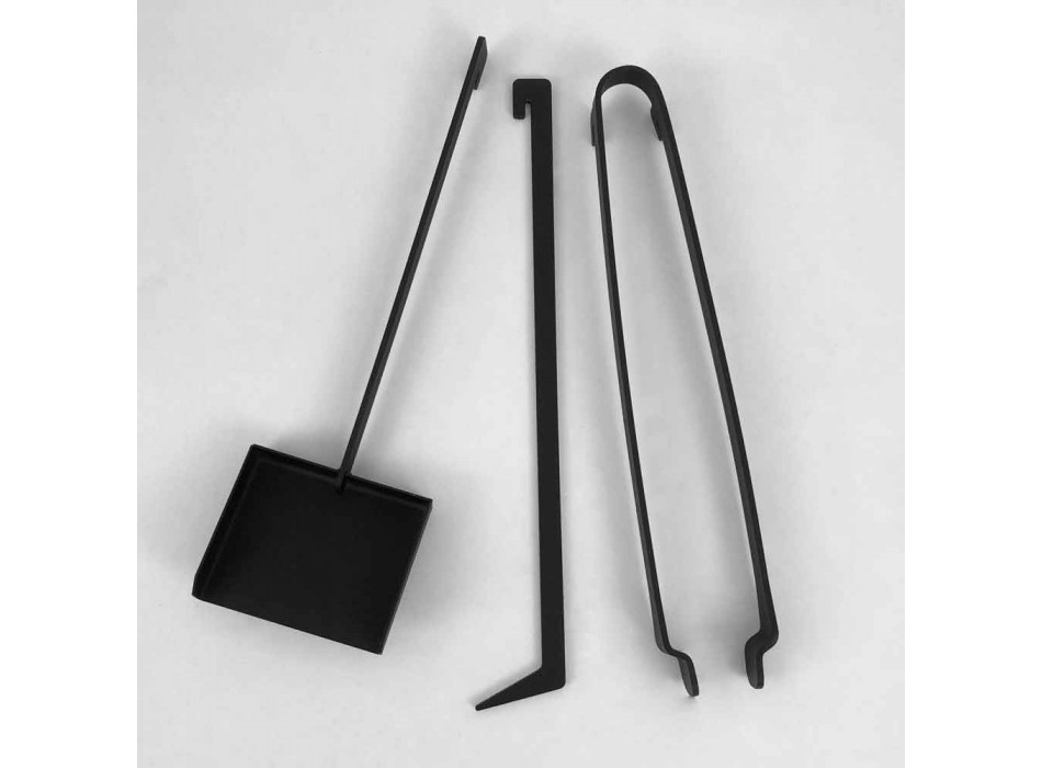 Ensemble d'outils pour la cheminée en acier noir fabriqué en Italie - Ostro Viadurini