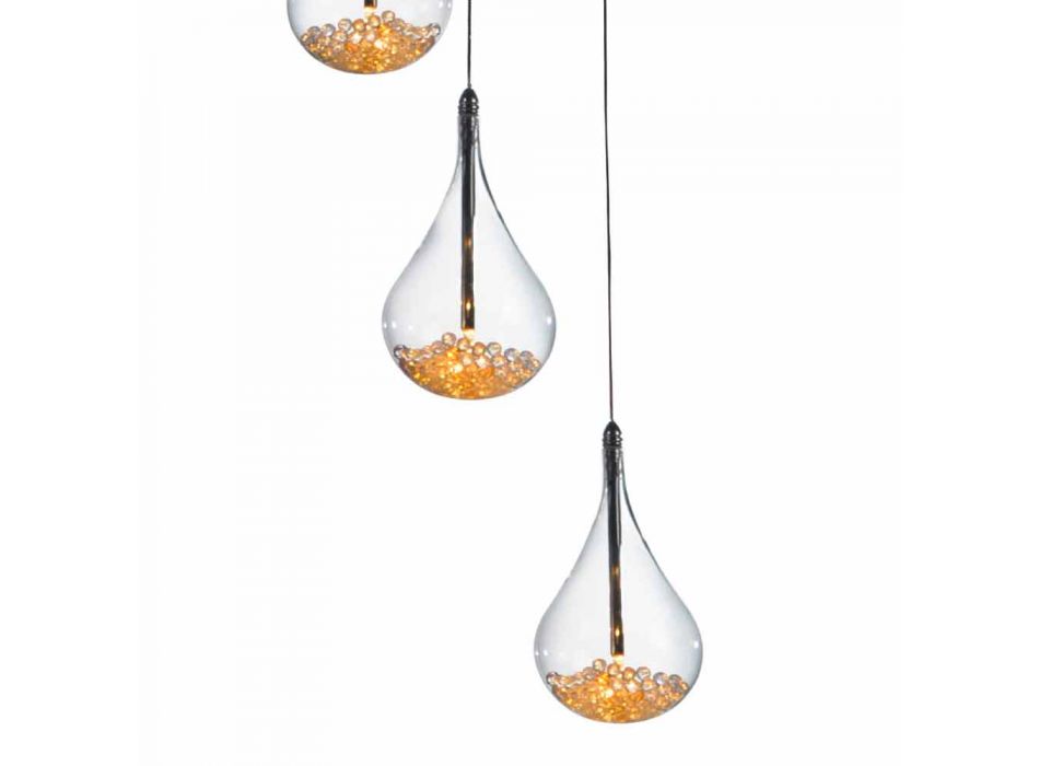 Lampe à suspension en verre borosilicaté et métal chromé - Poires Viadurini