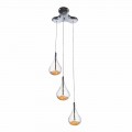 Lampe à suspension à 3 ou 4 lumières en verre borosilicaté et métal - Poires