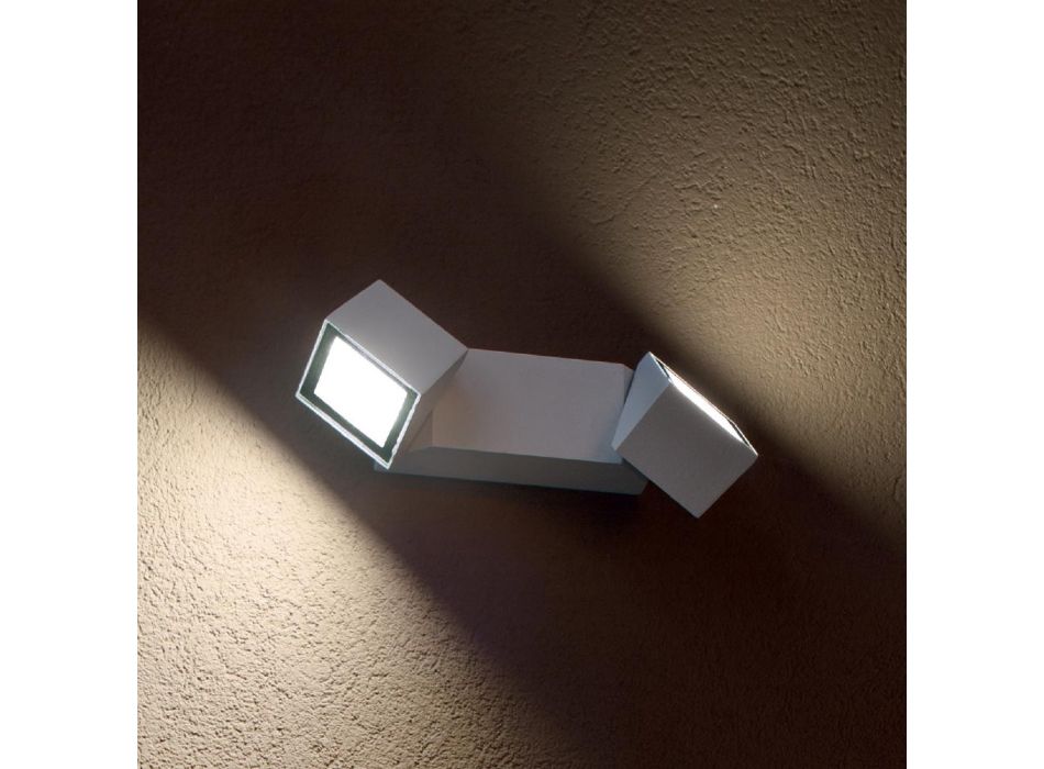 Applique d'extérieur 2 lumières en aluminium blanc et verre - Malek Viadurini
