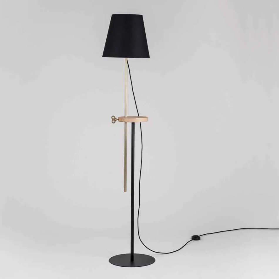 Lampadaire design en acier, frêne et laiton Made in Italy - Pitulla Viadurini