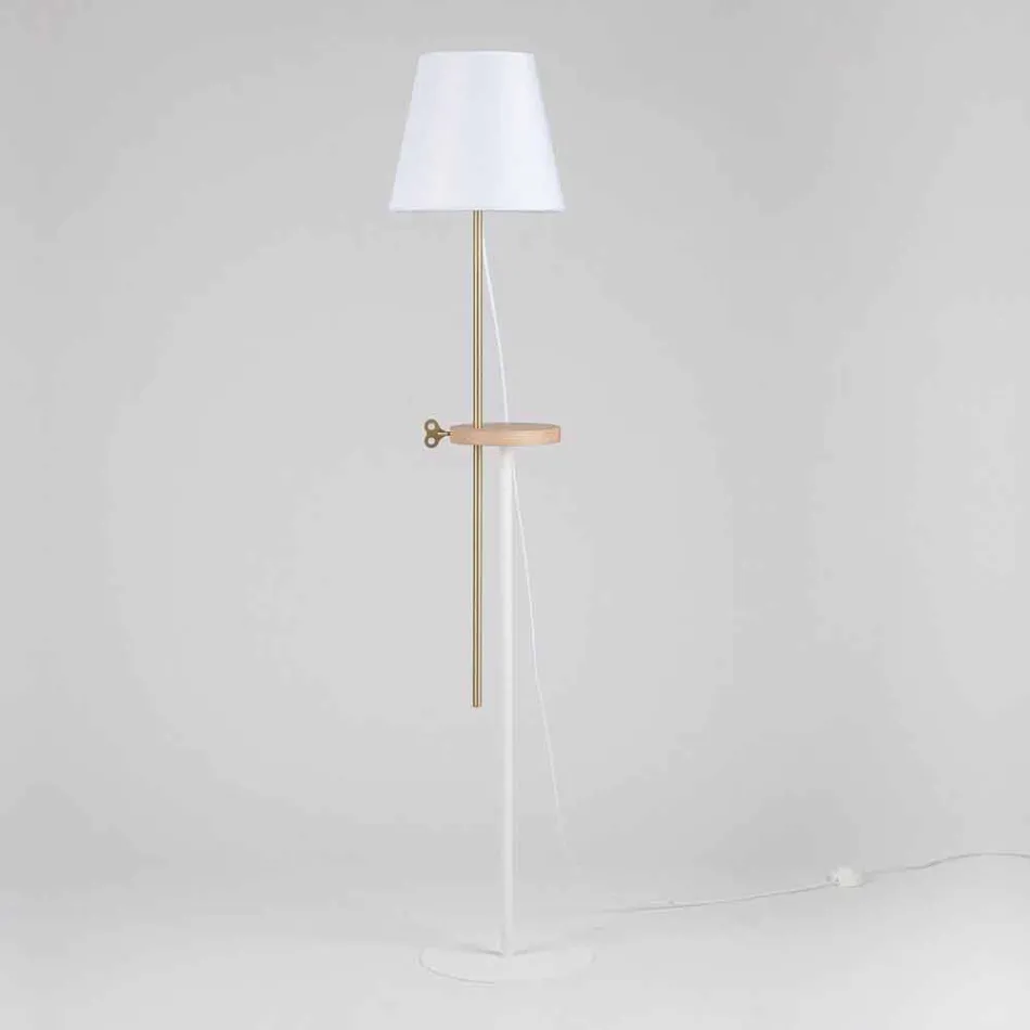 Lampadaire design en acier, frêne et laiton Made in Italy - Pitulla Viadurini