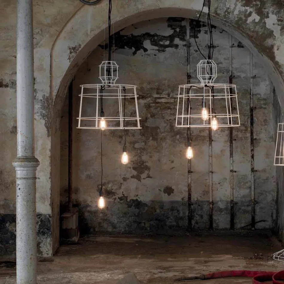 Lampe à Suspension 3 Lumières Design en Métal Blanc ou Naturel - Stylet Viadurini