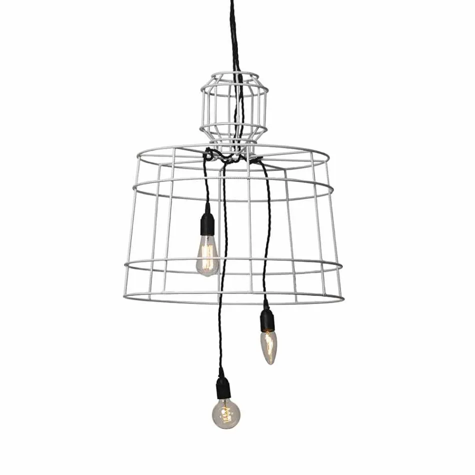 Lampe à Suspension 3 Lumières Design en Métal Blanc ou Naturel - Stylet Viadurini