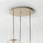 Lampe à Suspension 3 Lumières en Verre Soufflé Coloré et Métal - Trissa Viadurini