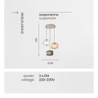 Lampe à Suspension 3 Lumières en Verre Soufflé Coloré et Métal - Trissa Viadurini