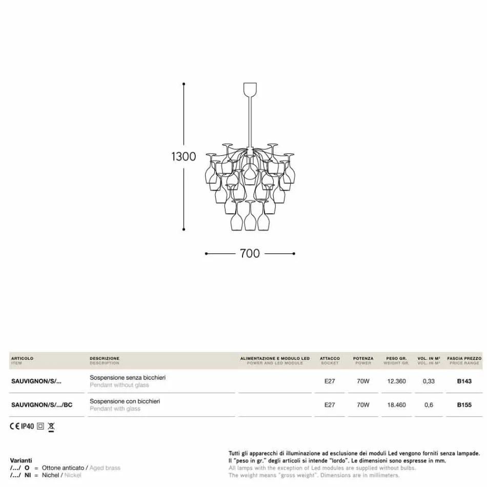 Suspension 30 verres de Sauvignon à l&#39;envers Viadurini