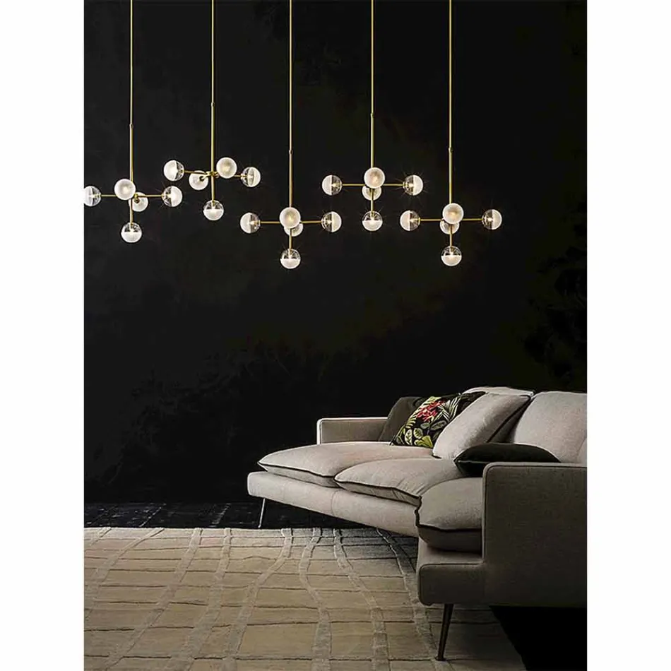 Lampe à Suspension 5 Lumières en Laiton Naturel et Verre - Molecola par Il Fanale Viadurini