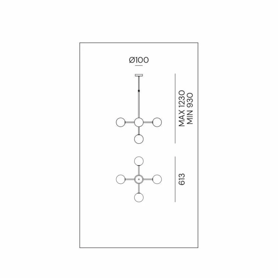 Lampe à Suspension 5 Lumières en Laiton Naturel et Verre - Molecola par Il Fanale Viadurini