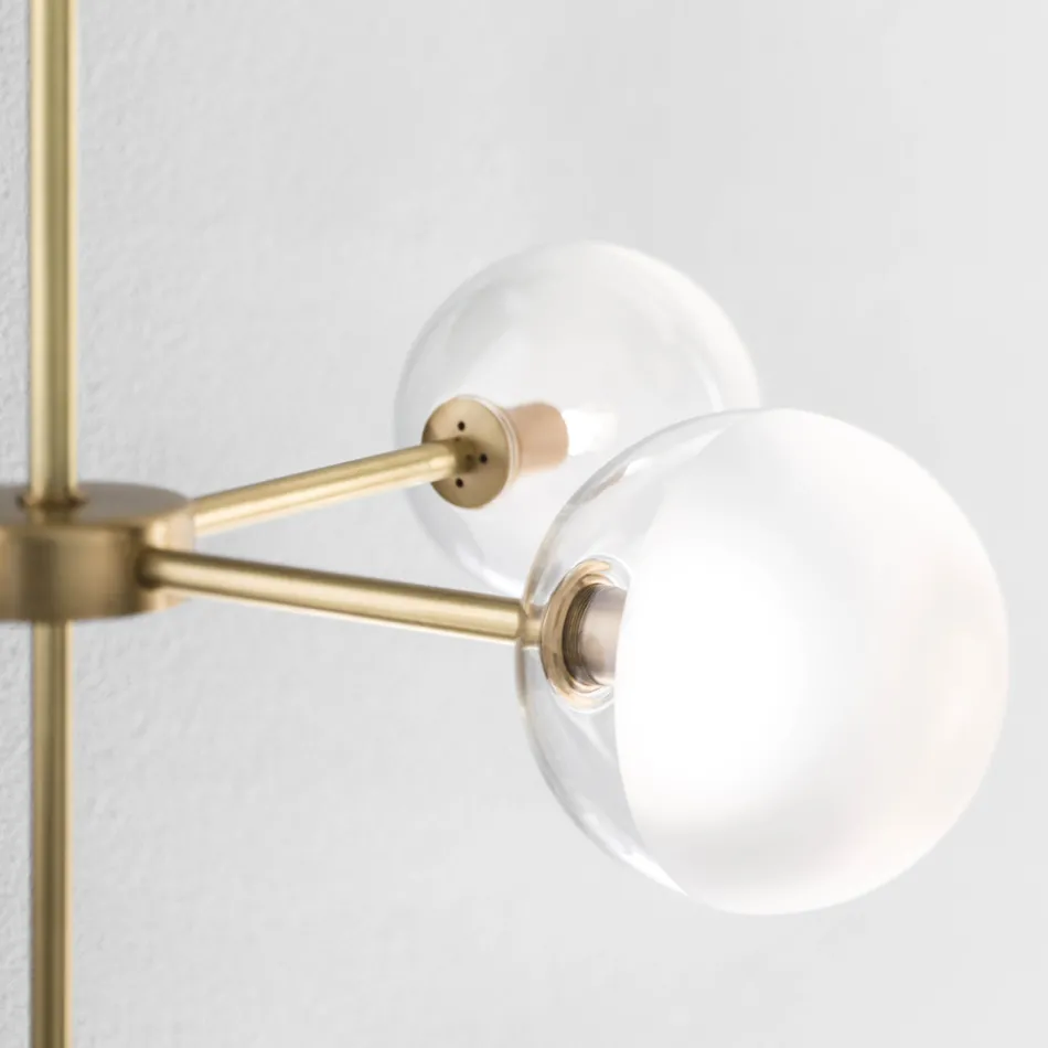 Lampe à Suspension 5 Lumières en Laiton Naturel et Verre - Molecola par Il Fanale Viadurini