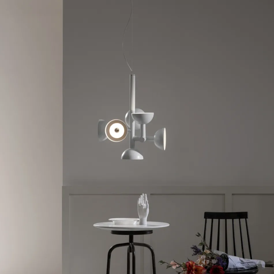 Lampe à Suspension 6 Lumières Design en Aluminium Blanc ou Noir - Celio Viadurini
