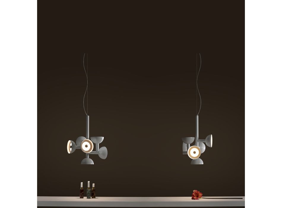 Lampe à Suspension 6 Lumières Design en Aluminium Blanc ou Noir - Celio Viadurini