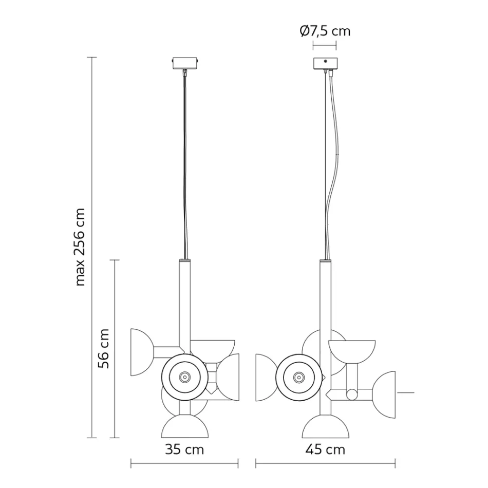 Lampe à Suspension 6 Lumières Design en Aluminium Blanc ou Noir - Celio Viadurini