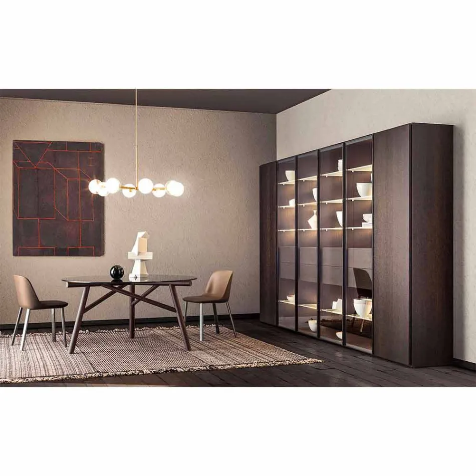 Lampe à Suspension 8 Lumières en Laiton Naturel et Verre - Molecola par Il Fanale Viadurini