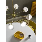 Lampe à Suspension 8 Lumières en Laiton Naturel et Verre - Molecola par Il Fanale Viadurini