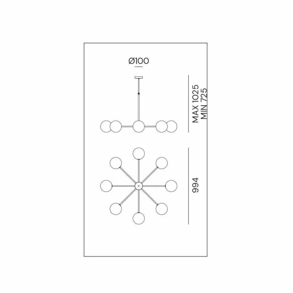 Lampe à Suspension 8 Lumières en Laiton Naturel et Verre - Molecola par Il Fanale Viadurini