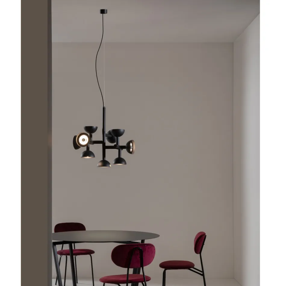 Lampe à Suspension 9 Lumières Design en Aluminium Blanc ou Noir - Celio Viadurini