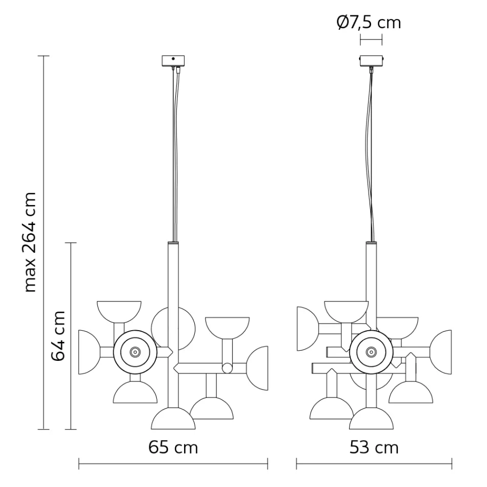 Lampe à Suspension 9 Lumières Design en Aluminium Blanc ou Noir - Celio Viadurini