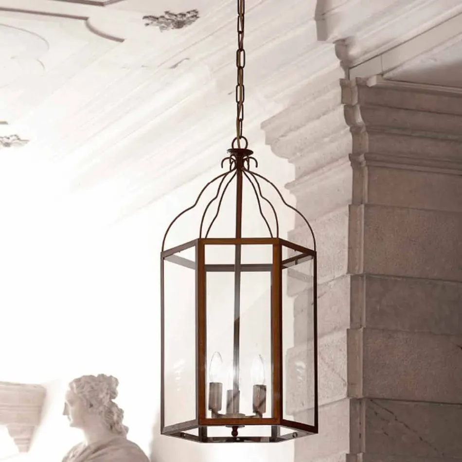 Suspension avec 3 lumières laiton et verre Turandot Viadurini