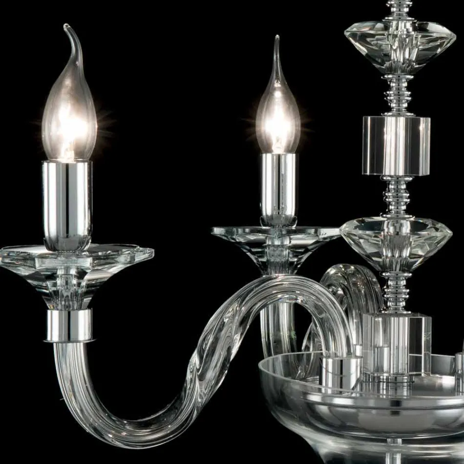 Lampe à suspension 3 lumières en verre et cristallo Ivy, fabriqué en Italie Viadurini