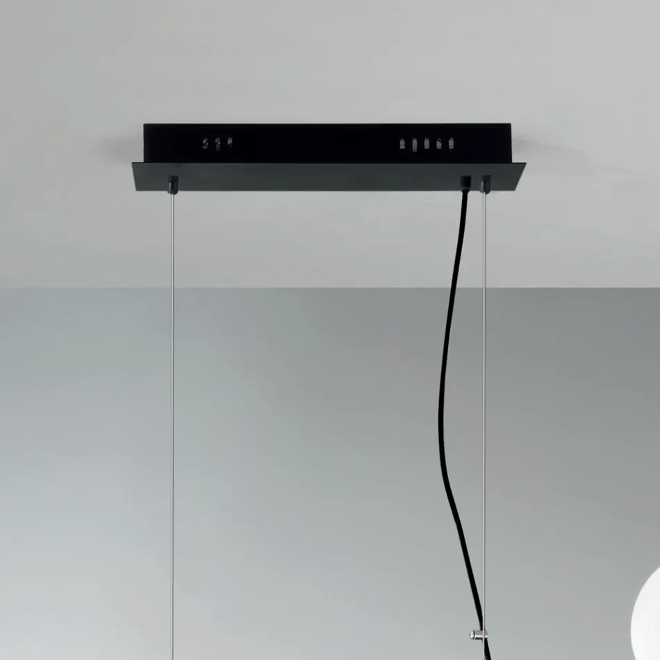 Lampe à Suspension à 5 Lumières en Métal et Verre Soufflé Moderne - Birga Viadurini