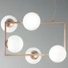 Lampe à Suspension à 5 Lumières en Métal et Verre Soufflé Moderne - Birga Viadurini