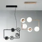 Lampe à Suspension à 5 Lumières en Métal et Verre Soufflé Moderne - Birga Viadurini
