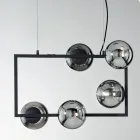 Lampe à Suspension à 5 Lumières en Métal et Verre Soufflé Moderne - Birga Viadurini