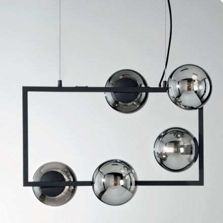 Lampe à Suspension à 5 Lumières en Métal et Verre Soufflé Moderne - Birga Viadurini
