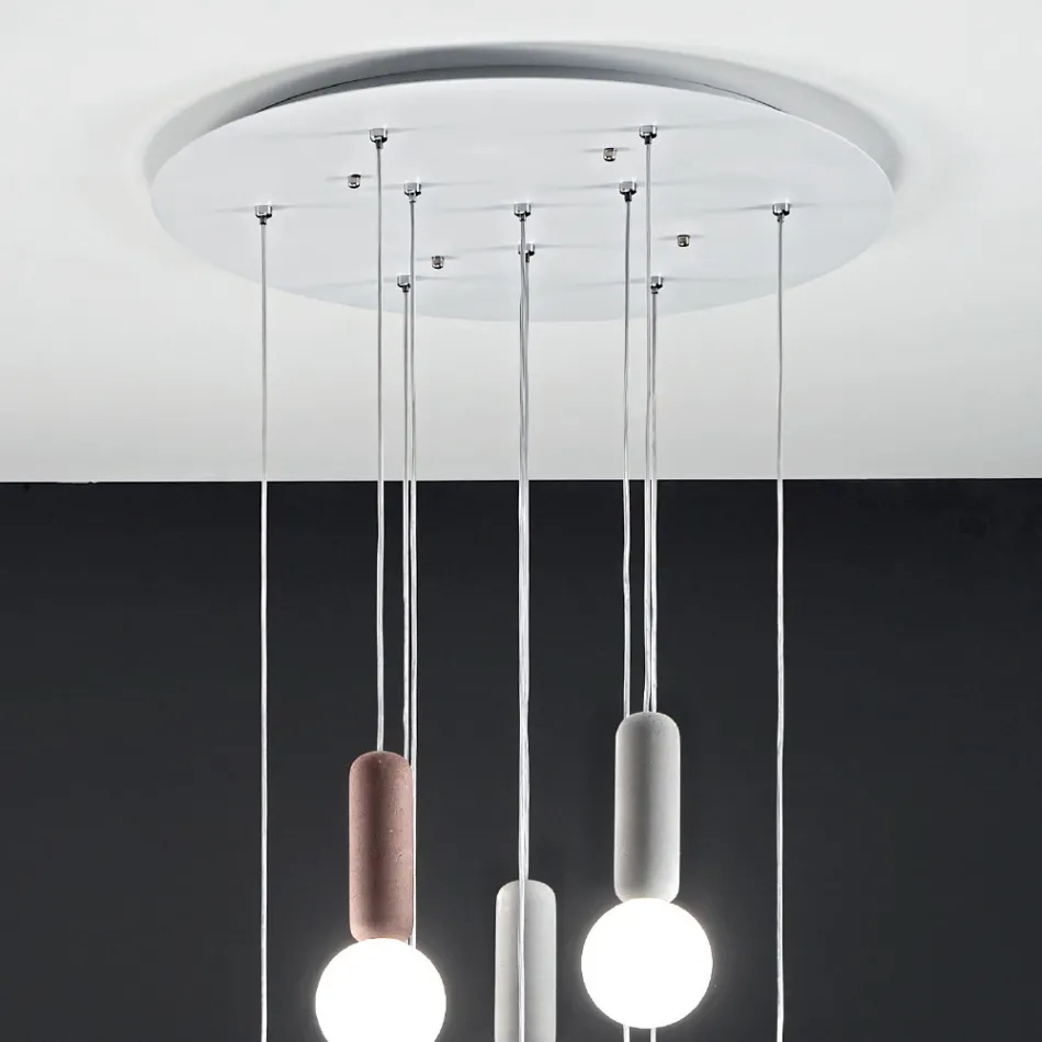 Lampe à Suspension à 6 ou 10 Lumières en Ciment et Verre Soufflé - Duster Viadurini