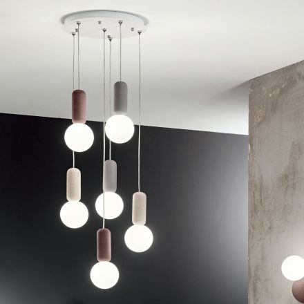 Lampe à Suspension à 6 ou 10 Lumières en Ciment et Verre Soufflé - Duster Viadurini
