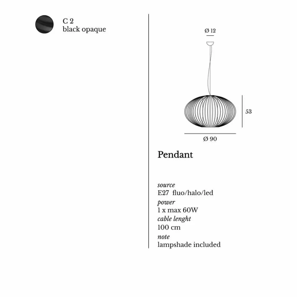 Lampe à suspension acier peint, Ø90xh.53xl.cavo100cm, Joy Viadurini