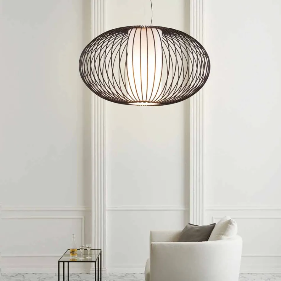 Lampe à suspension acier peint, Ø90xh.53xl.cavo100cm, Joy Viadurini