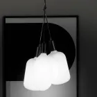 Lampe à Suspension à 3 Lumières en Métal et Verre Céramique Fabriquée en Italie - Speak Viadurini
