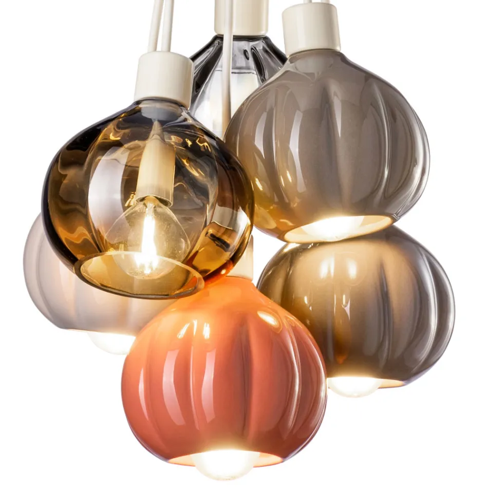 Lampe à suspension avec 6 éléments en céramique et verre fabriquée en Italie - Afoxe Viadurini