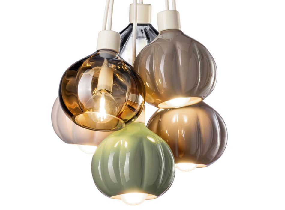 Lampe à suspension avec 6 éléments en céramique et verre fabriquée en Italie - Afoxe Viadurini