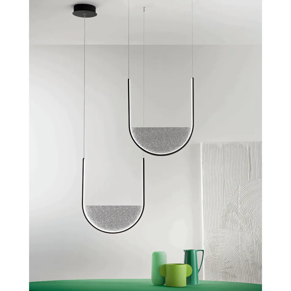 Lampe à suspension avec insert amovible en verre granulé - Catalpa Viadurini