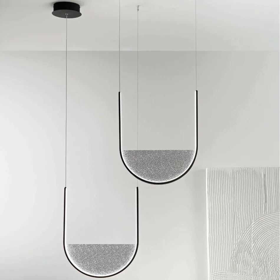 Lampe à suspension avec insert amovible en verre granulé - Catalpa Viadurini
