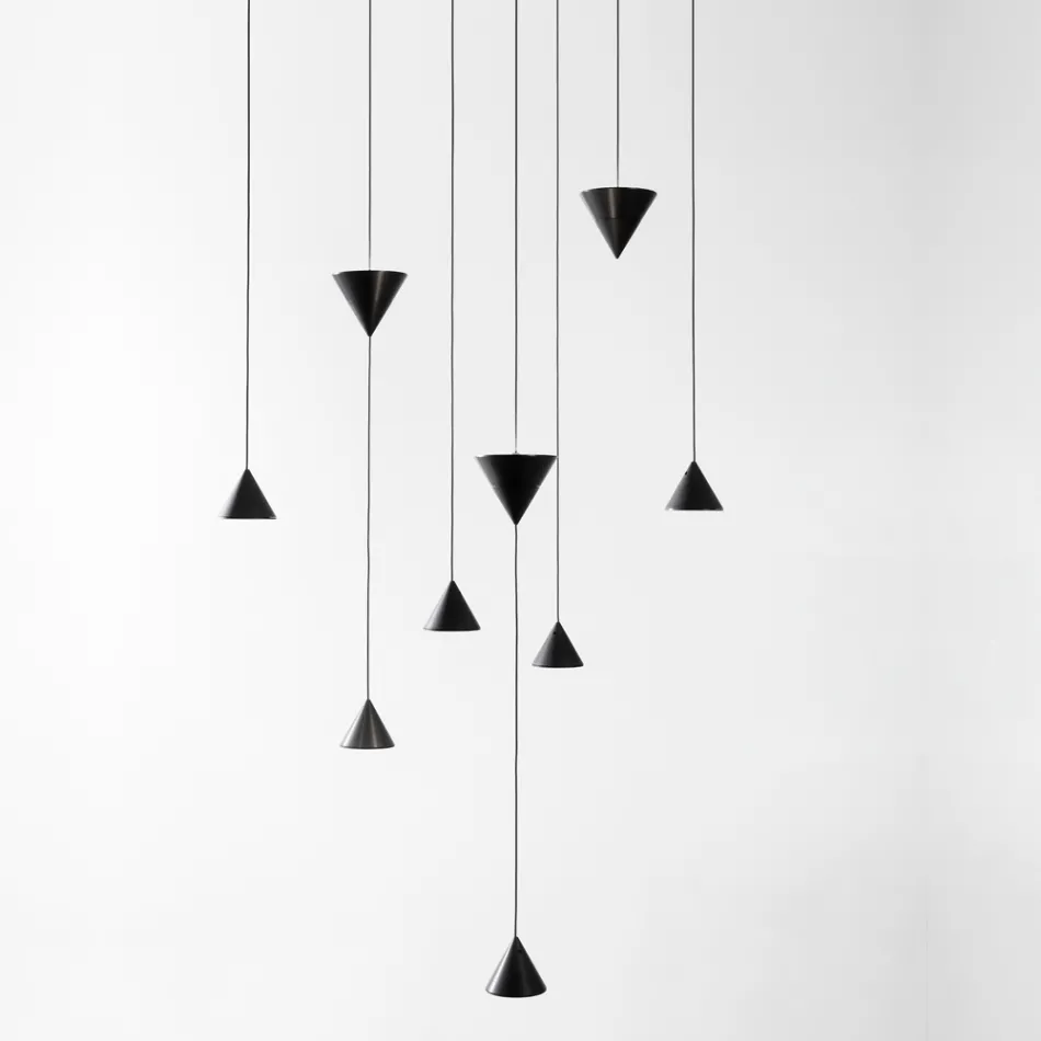 Lampe à Suspension Design 5 ou 7 Lumières Fil d'Aluminium Noir - Mercado Viadurini
