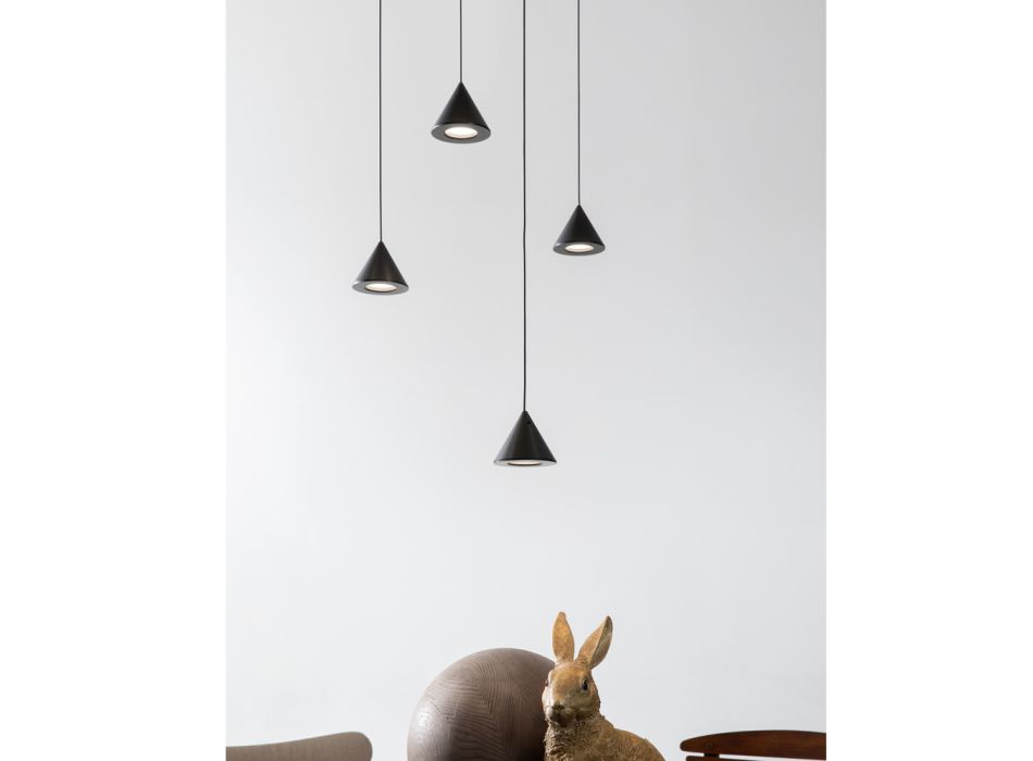 Lampe à Suspension Design 5 ou 7 Lumières Fil d'Aluminium Noir - Mercado Viadurini