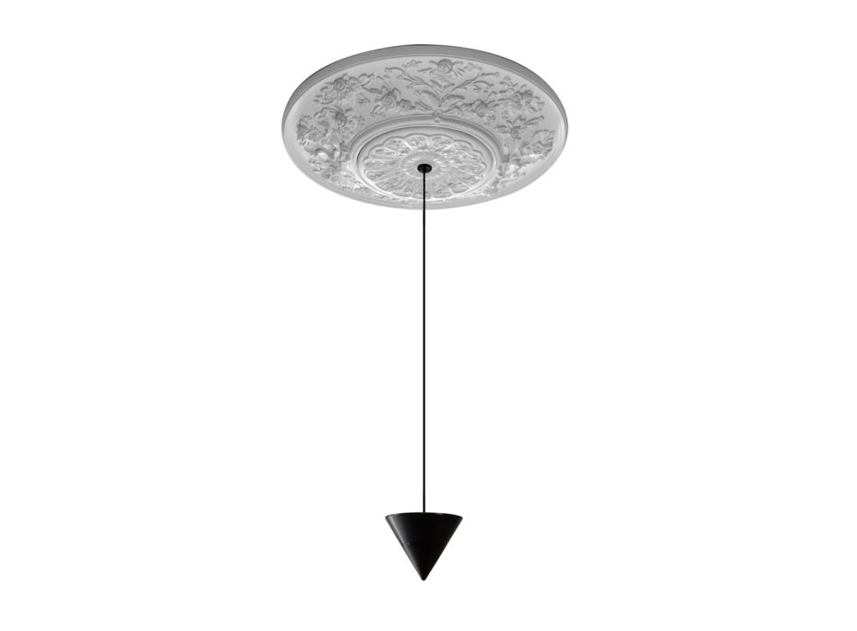 Lampe à Suspension Design Gypse Blanc et Aluminium Noir 1 Cône - Tesera Viadurini